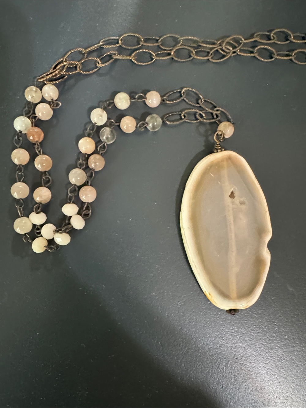 Handcrafted Pendant Necklace with Peach-Beige Beaded Chain